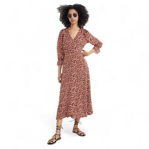 Madewell Clipdot Crossover Midi Dress Floral Ruffle Sleeve Cuff Prairie Size 6